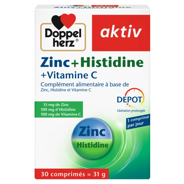 DOPPEL HERZ AKTIV ZINC + HISTIDINE + VITAMINE C 30 COMPRIMÉS