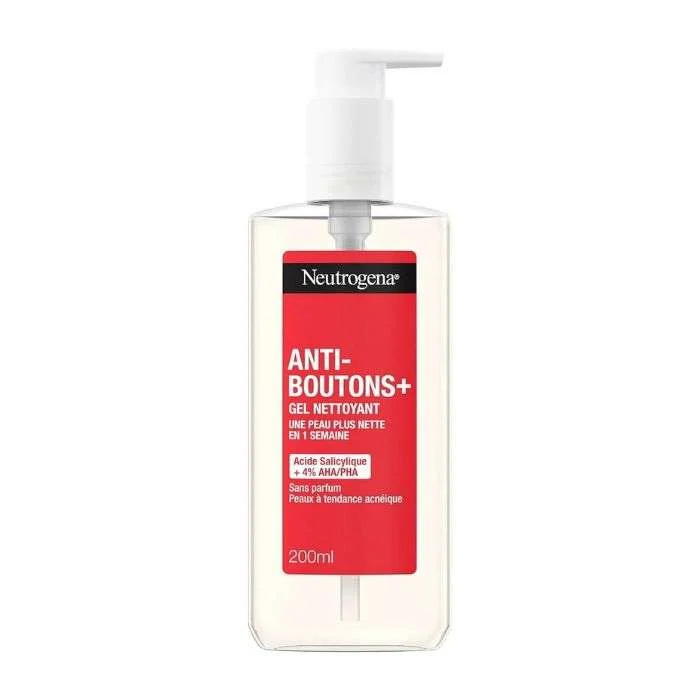 neutrogena-neutrogena-anti-boutons-gel-nettoyant-200ml-demaquillants-et-nettoyants Neutrogena | Gel Nettoyant Anti-Boutons + Acide Salicylique +PHA (200 ml) – Soin visage anti-boutons non comédogène et non gras – Nettoyant visage pour peaux à tendance acnéique sans parfum – Image 1