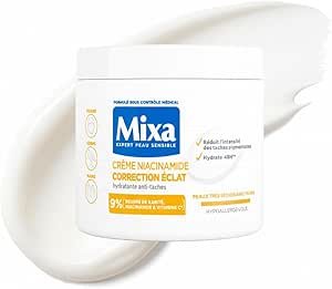 Mixa - Crème Niacinamide Correction Éclat - Crème Hydratante Anti-Taches au Beurre de Karité, à la Niacinamide et à la Vitamine C - Adaptée au Visage, Corps et Mains - Hypoallergénique - 400ml