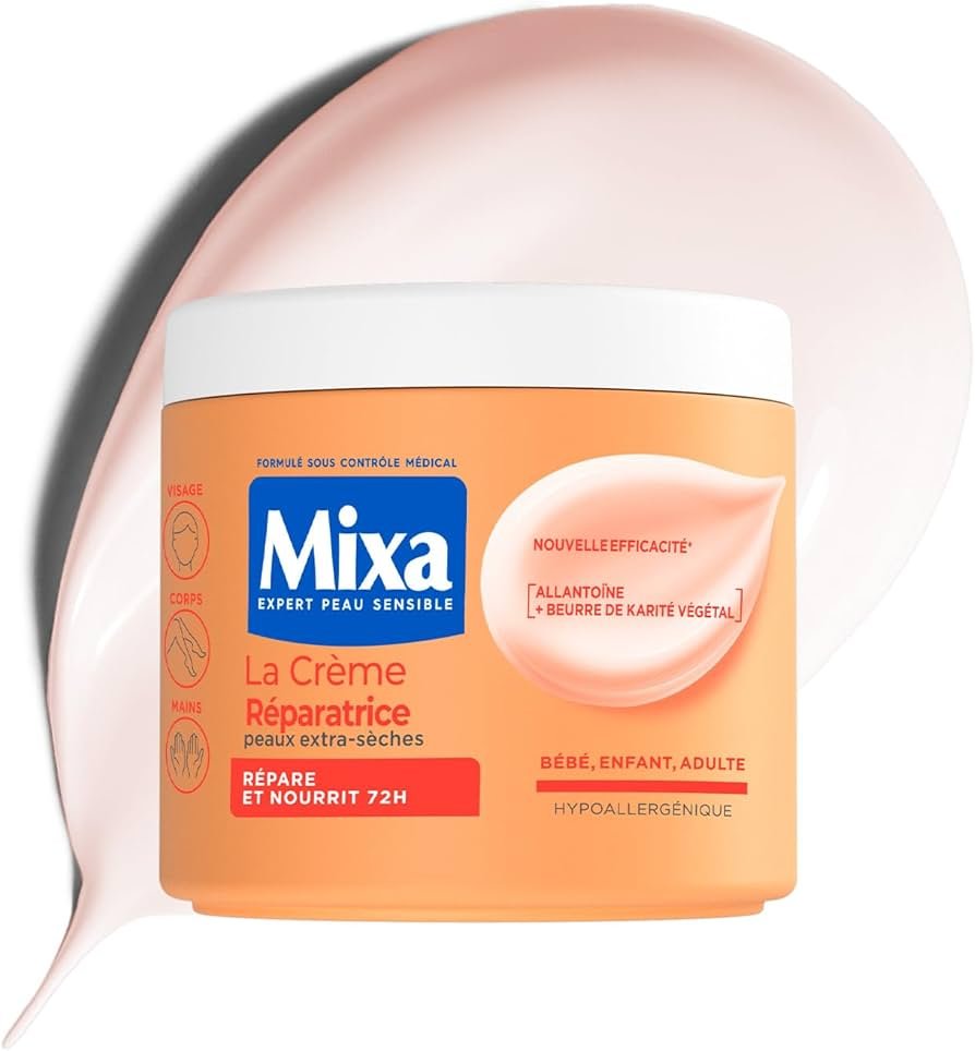 MIXA - La Crème Réparatrice Multi-Usages - Nutrition Intense 72H & Anti-Dessèchement - Huiles d’Amande Douce & Abricot - Peaux Extra-Sèches - Corps, Visage & Mains - 400ml