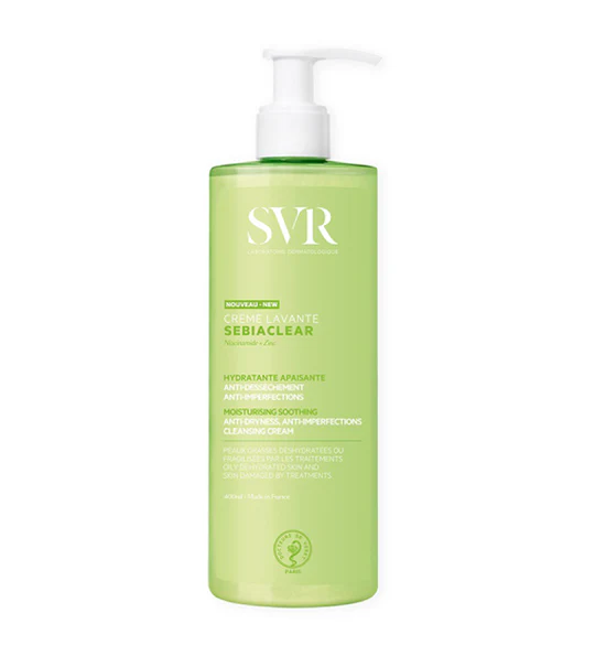 SVR - Sebiaclear Crème Lavante - Gamme Sebiaclear – Nettoyant crème hydratant et apaisant – Pour peaux à tendance acnéique déshydratées – Niacinamide, Zinc, Glycérine – 400 ml