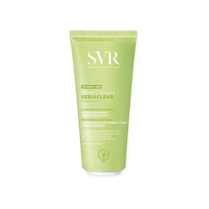 SVR - Sebiaclear Crème Lavante - Gamme Sebiaclear – Nettoyant crème hydratant et apaisant – Pour peaux à tendance acnéique déshydratées – Niacinamide, Zinc, Glycérine –200 ml