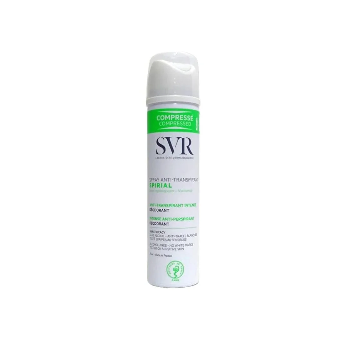 SVR - Déo Spirial Spray Anti-Transpirant 48h - Régule la transpiration excessive - Peaux sensibles - Sans alcool, ni traces - Efficacité cliniquement prouvée - Format compressé- 75 ml