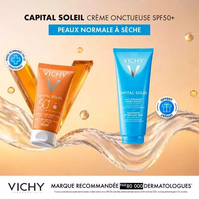 VICHY CAPITAL SOLEIL CREME ONCTUEUSE SPF50+ 50ml = APRES-SOLEIL 100ML OFFERTE