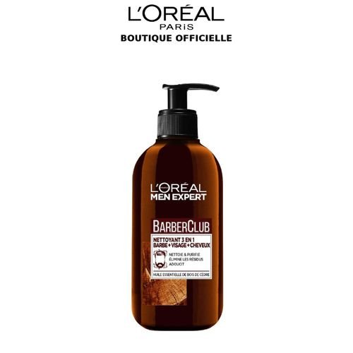 L'Oréal Men Expert BarberClub Nettoyant 3 en 1 Barbe Visage Cheveux 200ml | Huile essentielle bois de cèdre, Nettoie purifie adoucit, Parfum frais boisé