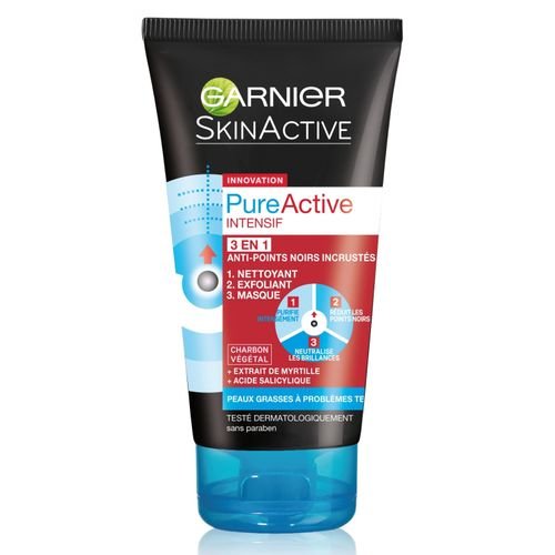 Garnier 3 en 1 anti-points noirs. Nettoyant, exfoliant et masque - Le flacon de 150ml