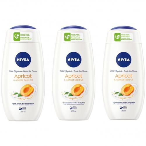 Gel douche Nivea Care à l'abricot et à l'huile de noyaux d'abricot - Pack économique 3 x 250 ml